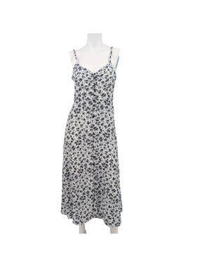 Floral Button Front Midi Slip Dress Smocked Back Coquette Cottage Prairie Medium